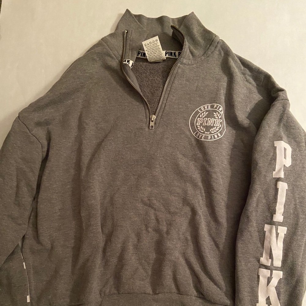 PINK (the brand) light grey logo quarter zip